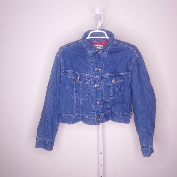 VTG Lee Flannel Lined Denim Jean Cropped Jacket Small - Picture 1 of 4